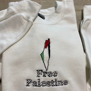 Embroidered Free Palestine crewneck. Free Palestine embroidered sweatshirt