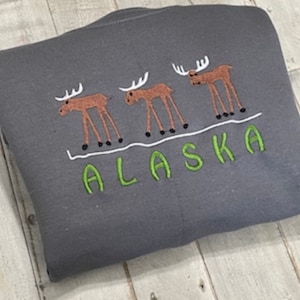 Alaska Embroidered Crewneck Sweatshirt Moose image 3
