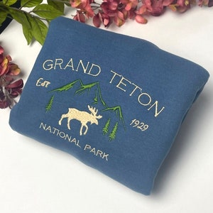 Grand Teton National Park Besticktes Rundhals-Sweatshirt mit Rundhalsausschnitt