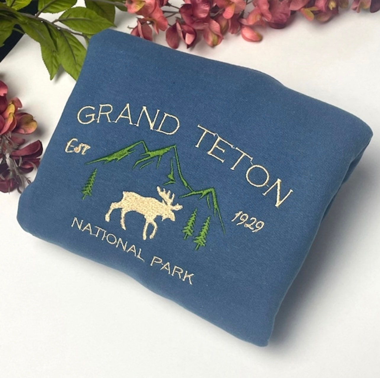 Grand Teton National Park Embroidered Crewneck-embroidered Crewneck-National Park Sweatshirt