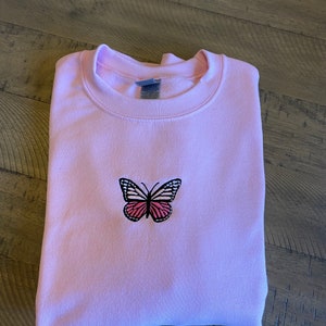 Butterfly Embroidered Crewneck Butterfly Sweatshirt Trendy Crewneckpink ...