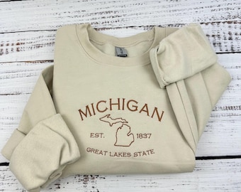 Michigan Embroidered Sweatshirt- Great Lakes Crewneck
