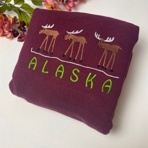Alaska Embroidered Crewneck Sweatshirt Moose image 1