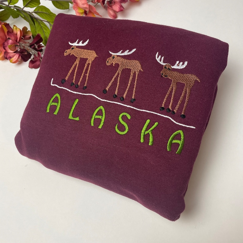 Alaska Embroidered Crewneck Sweatshirt Moose image 1