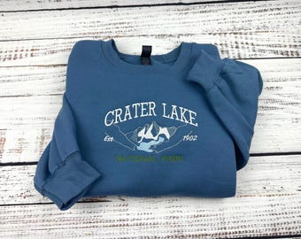 Crater Lake National Park Embroidered Sweatshirt, Oregon Mountain Crewneck