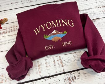 Wyoming Mountain Embroidery Crewneck, State Pride Sweatshirt, Cozy Western Top
