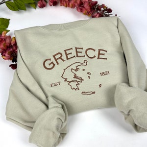 Griechenland Besticktes Rundhals-Sweatshirt - Grafschaft von Griechenland Karte Umriss