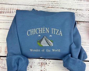 Chichén Itzá Embroidered Sweatshirt, Custom Travel Crewneck, Mexico Wonder of the World Shirt, Personalized Colors