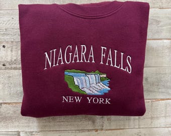 Niagara Falls Embroidered Sweatshirt, New York Travel Crewneck, Waterfall Vacation Souvenir, Scenic Nature Gift