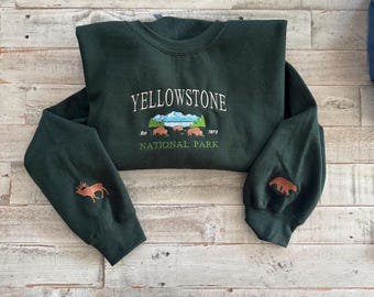 Embroidered Yellowstone National Park Sweatshirt, Bison Landscape, Outdoor Adventure Gift