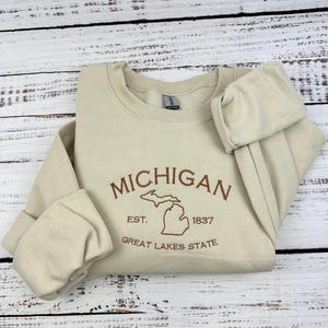 Michigan Embroidered Sweatshirt- Great Lakes Crewneck