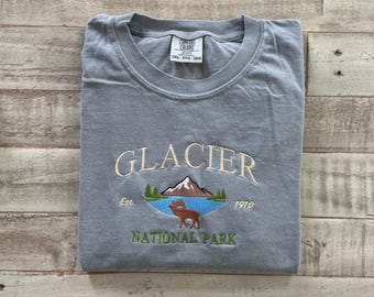 Glacier National Park Embroidered Sweatshirt | Comfort Colors Crewneck | Vintage Montana Mountain Sweater | National Park Gift | Hiking & Ca