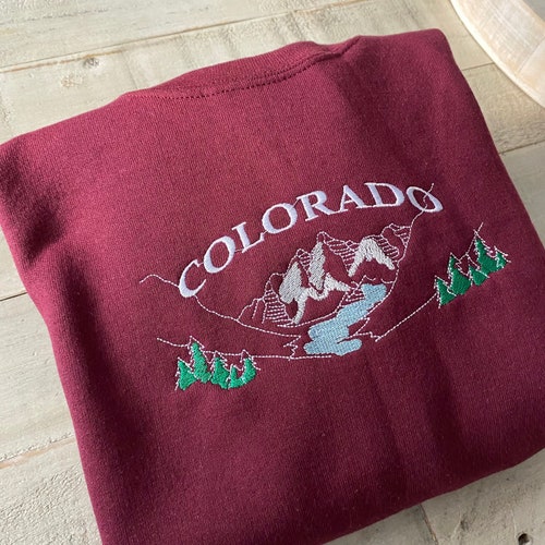 Colorado Embroidered Sweatshirt, Mountain Landscape Crewneck