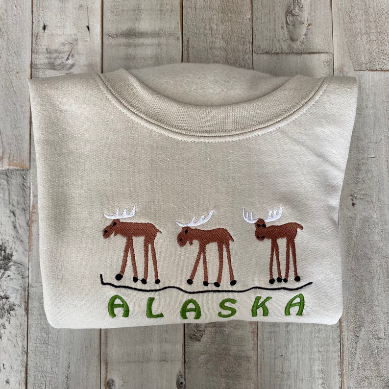 Alaska Embroidered Crewneck Sweatshirt Moose image 4