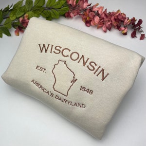 Wisconsin Embroidered Sweatshirt- Wisconsin T-Shirt and Sweatshirt