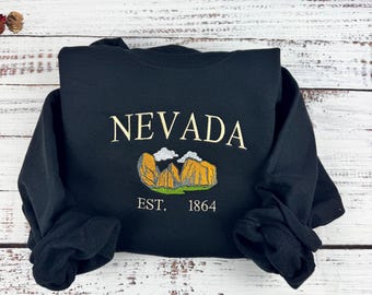 Nevada Embroidered Sweatshirt,  Crewneck, Western Mountain Design, State Pride Gift