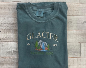 Glacier National Park Embroidered T-Shirt, Montana Park Comfort Colors Tee