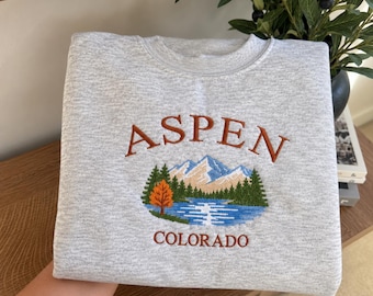 Custom Embroidered Aspen Colorado Sweatshirt, Mountain Landscape Crewneck, Travel Gift