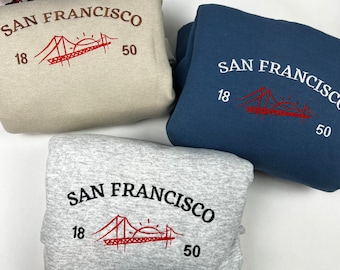 San Francisco Embroidered sweatshirt California Crewneck, Golden Gate Sweatshirt