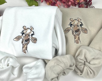 Giraffe Embroidered Crewneck-  CuteSweatshirt  - Trendy Crewneck