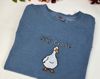 Silly Goose t-shirt- Goose Embroidered T-shirt- Funny shirt- Comfort colors T-shirt