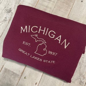 Michigan Embroidered Sweatshirt- Great Lakes Crewneck