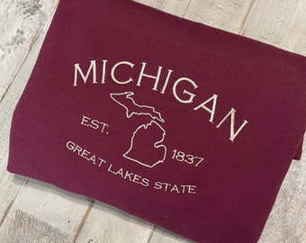 Michigan Embroidered Sweatshirt- Great Lakes Crewneck