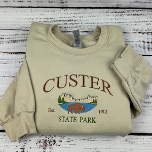 Embroidered Custer State Park Sweatshirt: South Dakota Hiking Crewneck