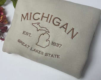 Michigan Embroidered Sweatshirt- Great Lakes Crewneck
