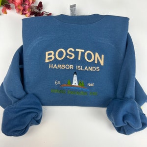 Boston Embroidered Sweatshirt- Massachusetts T-Shirt and Sweatshirt (Light house)