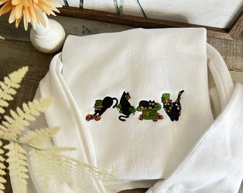 St. Patrick's Day Sweatshirt: Embroidered Lucky Cats
