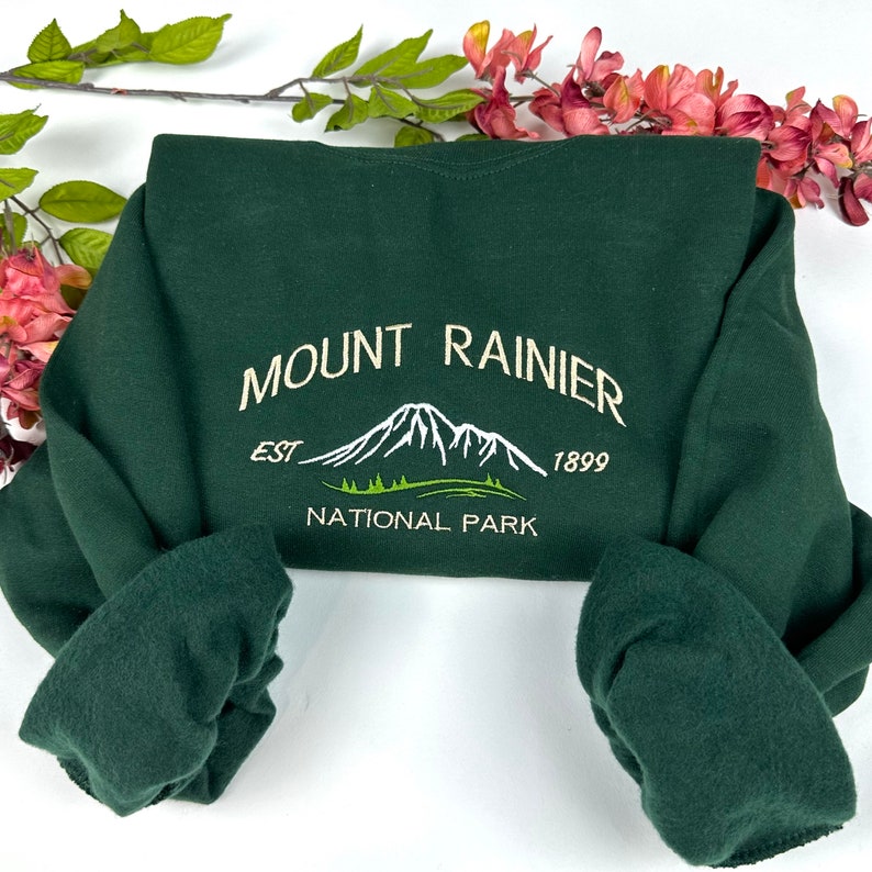 Mount Rainier National Park Embroidered Crewneck Sweatshirt - Etsy