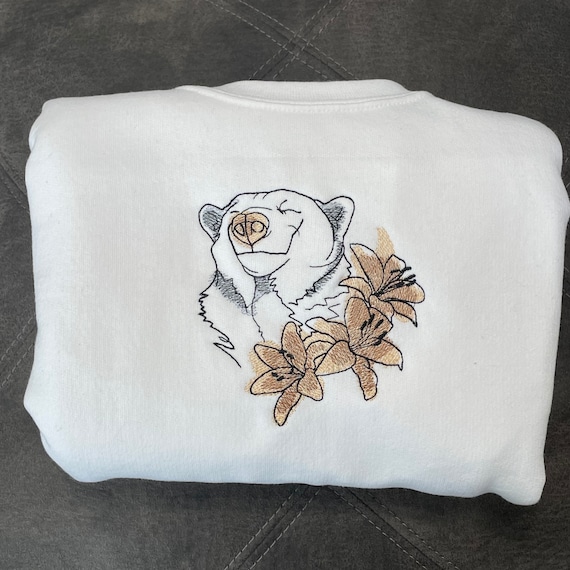 刺繍入りクマ柄クルーネックスウェットシャツ：ロマンチックな花柄 