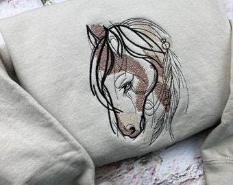 Horse Embroidered Crewneck Sweatshirt - Stallion Shirt - Horse Lovers