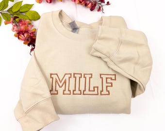 Milf Embroidered Crewneck-  Milf   Sweatshirt  - Trendy Crewneck