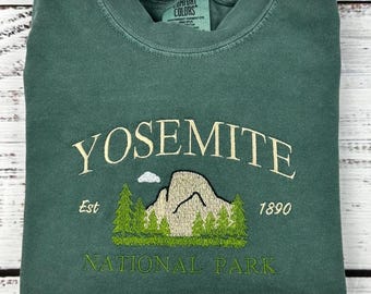 Yosemite National Park Embroidered Sweatshirt, Vintage Park Badge Crewneck, Comfort Colors 1717, Est 1890 Custom Gift, Mountain Nature Lover