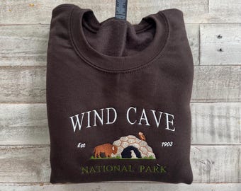 Wind Cave National Park Embroidered Sweatshirt, South Dakota Park Crewneck