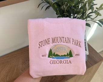 Embroidered Stone Mountain Park Georgia Sweatshirt, Mountain Lake Design (Unisex Crewneck)