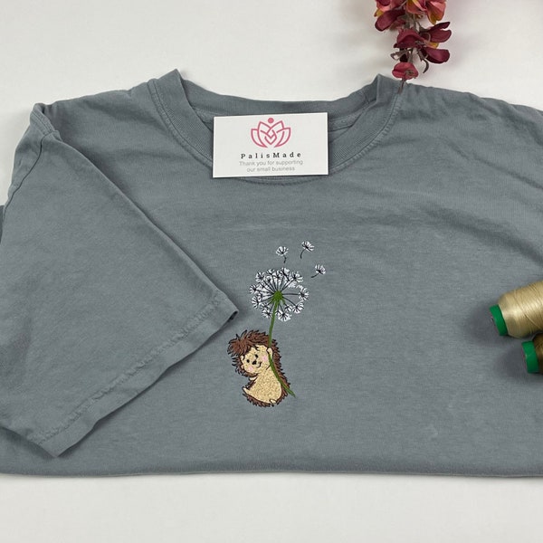 Hedgehog Embroidered T-shirt- Comfort Colors T-shirt- Oversized Shirt- Very Cute Animal Shirt (T SHIRT)