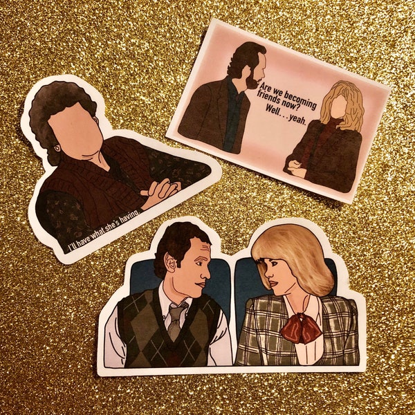 When Harry Met Sally Stickers, Romantic Comedy, Rom Com Stickers, Movie stickers, Funny stickers, 90's Movie, laptop stickers, stationery