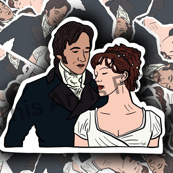 Pride and Prejudice stickers, Jane Austen, classic books, Mr. Darcy, Elizabeth Bennet, Movie Stickers, Romantic, love story, literature,