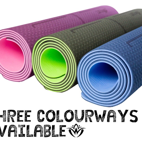 Eco-friendly Yoga Mat with alignment lines, cushioning and non-slip grip from a small UK based brand