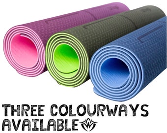 Eco-friendly Yoga Mat with alignment lines, cushioning and non-slip grip from a small UK based brand