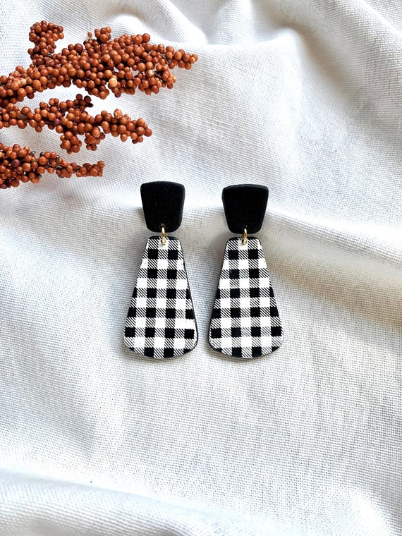 buffalo plaid clay earrings