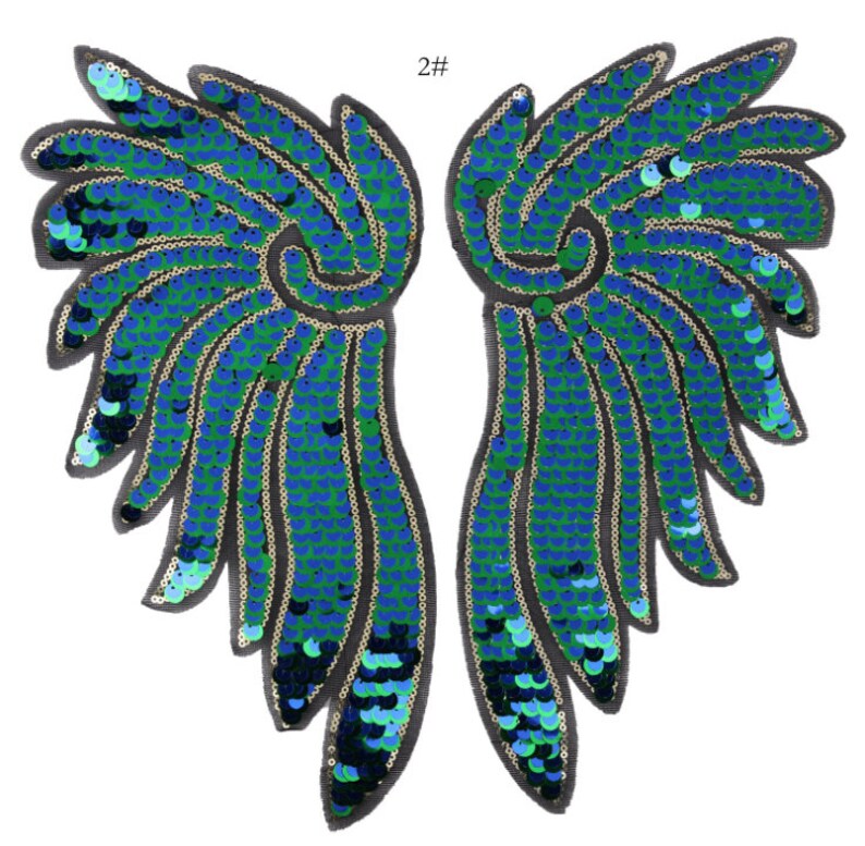 A Pair of Wing Sequined Iron on Applique Patch,Sequins Wings Patch Supplies for Coat,T-Shirt,Costume Decoration Appliques Patches