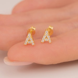 Custom Initial Earring, Initial Stud Earring, Diamond Letter Stud Earring, Tiny Letter Stud Earring, Alphabet Stud Earring, Bridesmaid Gift