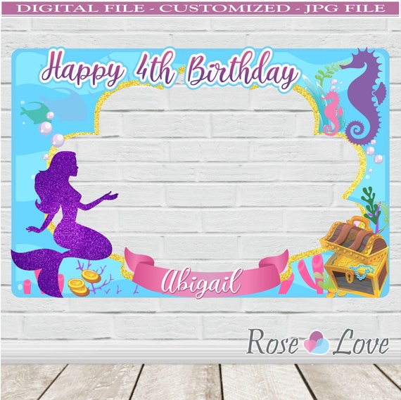Mermaid Photo Booth Frame Birthday Decoration Purple Gold Etsy