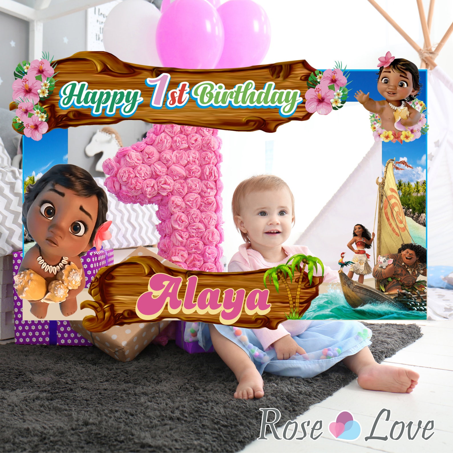 Printable baby Moana Photo Booth frame baby Moana Party | Etsy
