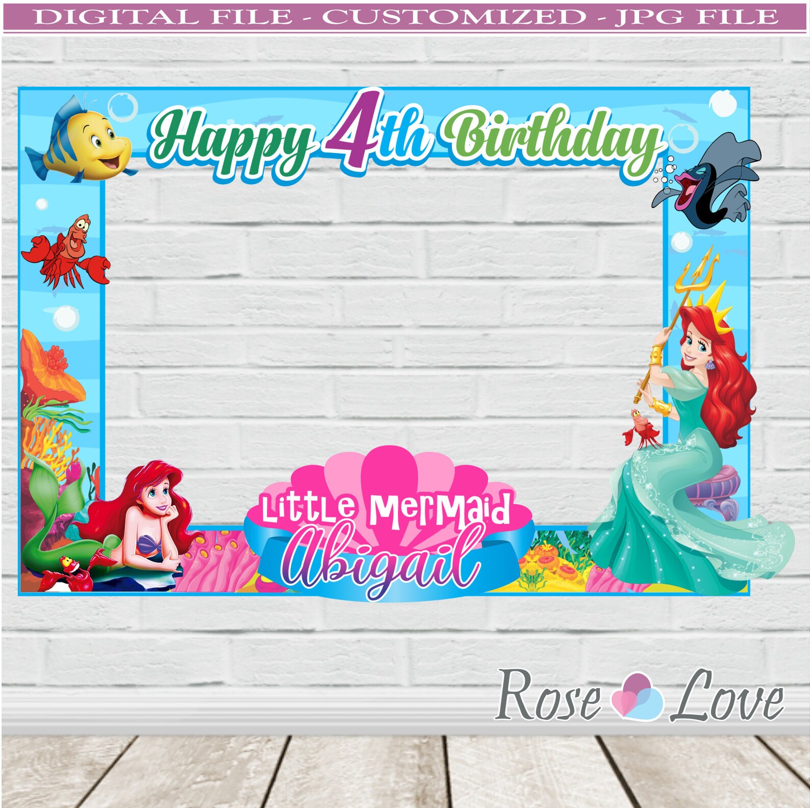 Printable princess Ariel Photo booth Frame Little Mermaid | Etsy