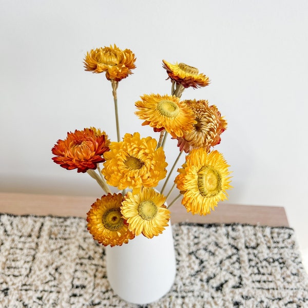 Yellow Strawflowers, Dried Flowers,  DIY Flowers, Wedding Florals, Home Decor, Floral Arrangements